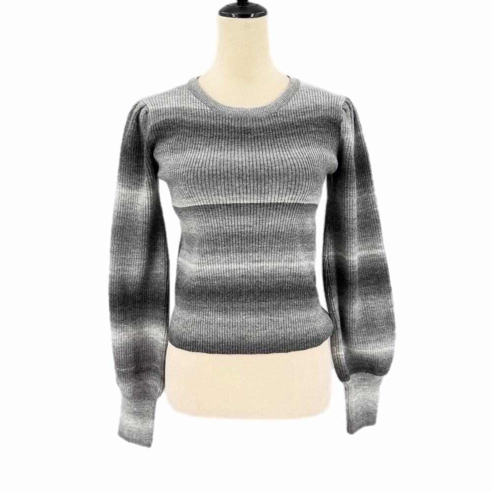 Lea & Viola Gray Black Gradient Ombre Stripe Chunky Ribbed Knit Casual Sweater